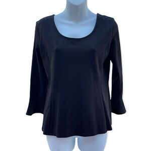 Black Nylon Spandex Rayon Scoop Neckline Flare Quarter Sleeves Size M